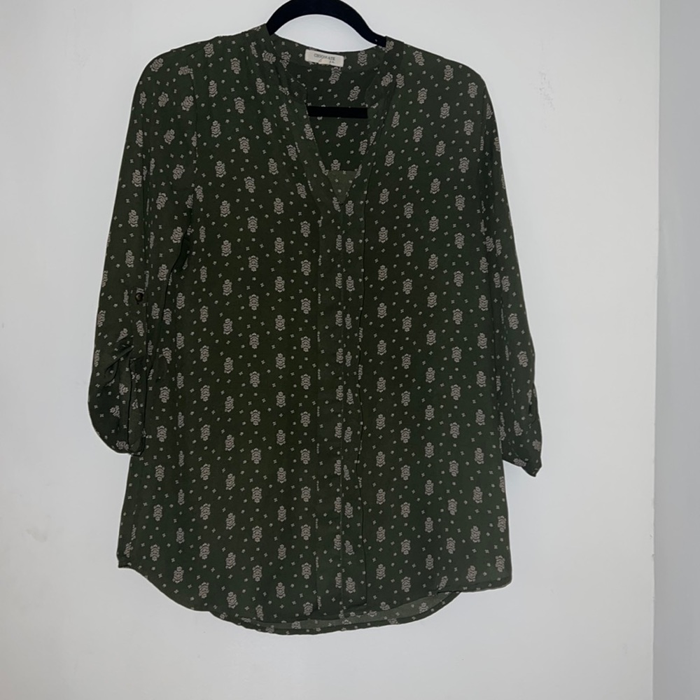 Chocolate Tops | Green Blouse with Cream Design